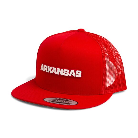 Arkansas Razorbacks ARKANSAS White Snapback Flat Bill Trucker Hat- Red - Picture 2 of 3
